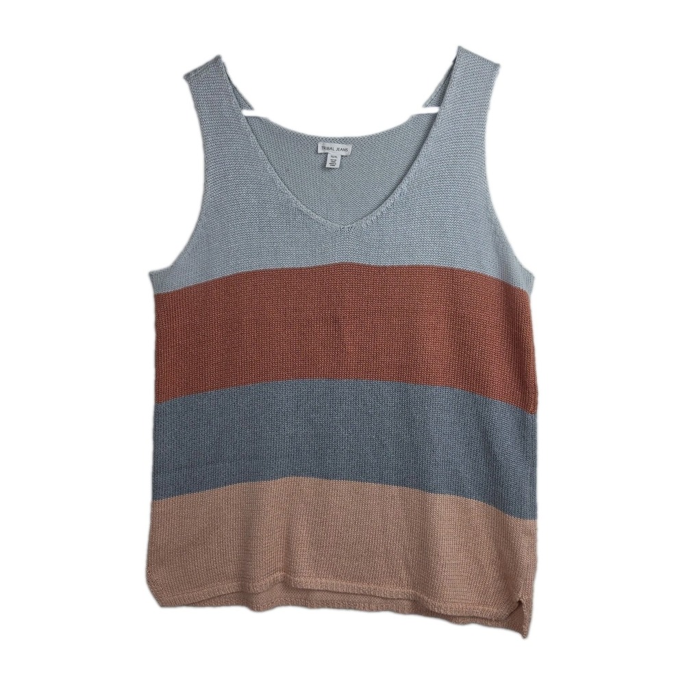 Tribal Jeans Knit Tank Top Womens XL Gray Pink Striped Colorblock Sleeveless
